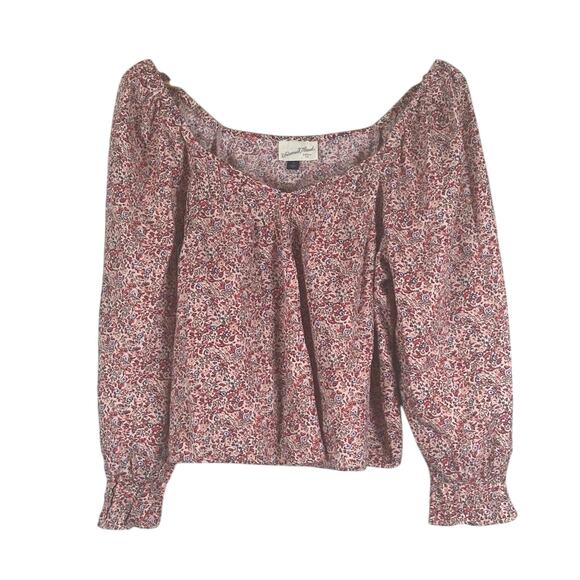 Universal Thread Peasant Top Womens S Pink Floral 100% Cotton Boho Cottagecore - Picture 1 of 6
